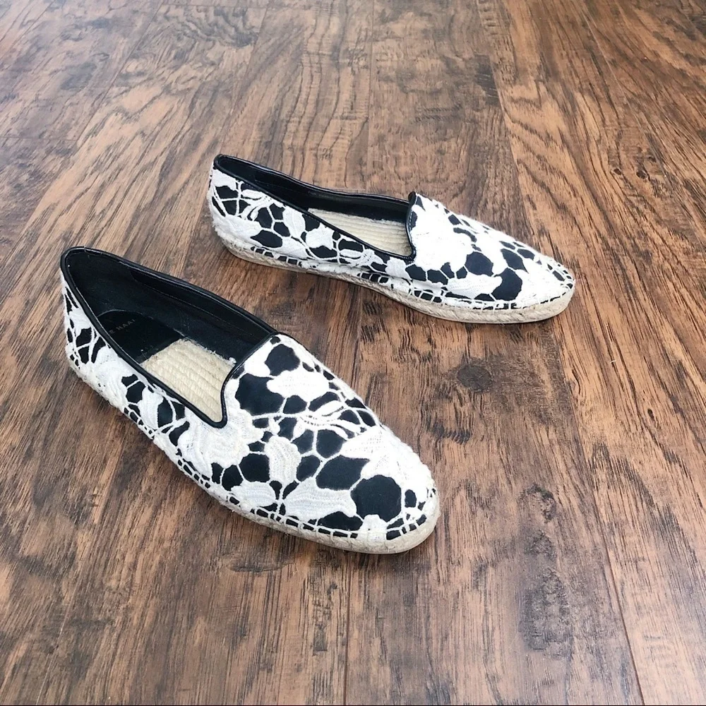 Cole Haan • Palermo lace espadrilles flats slip on loafers black leather cream